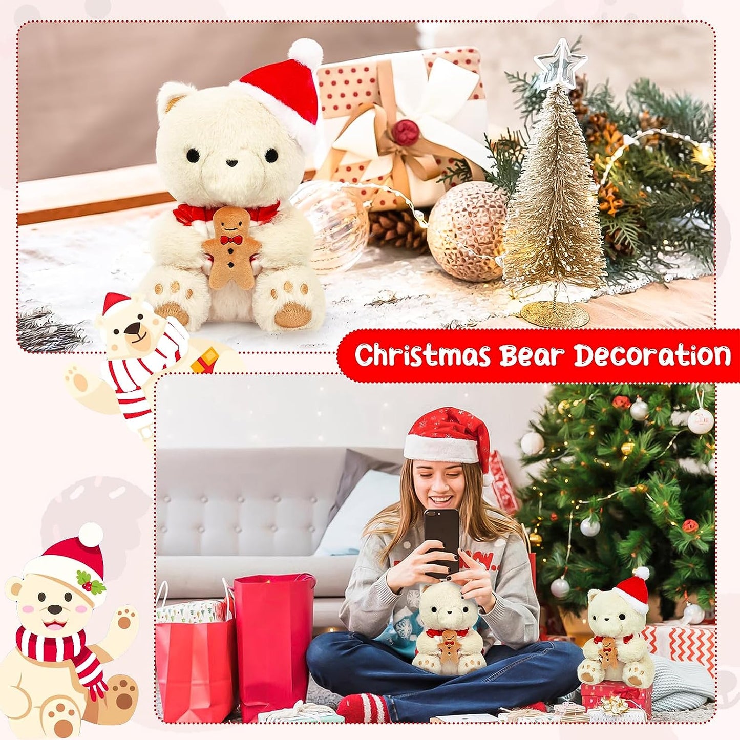 Juguete de peluche de oso de peluche, lindo oso de peluche de Navidad para niños y niñas, muñeca de peluche suave para regalo de Chrismtas