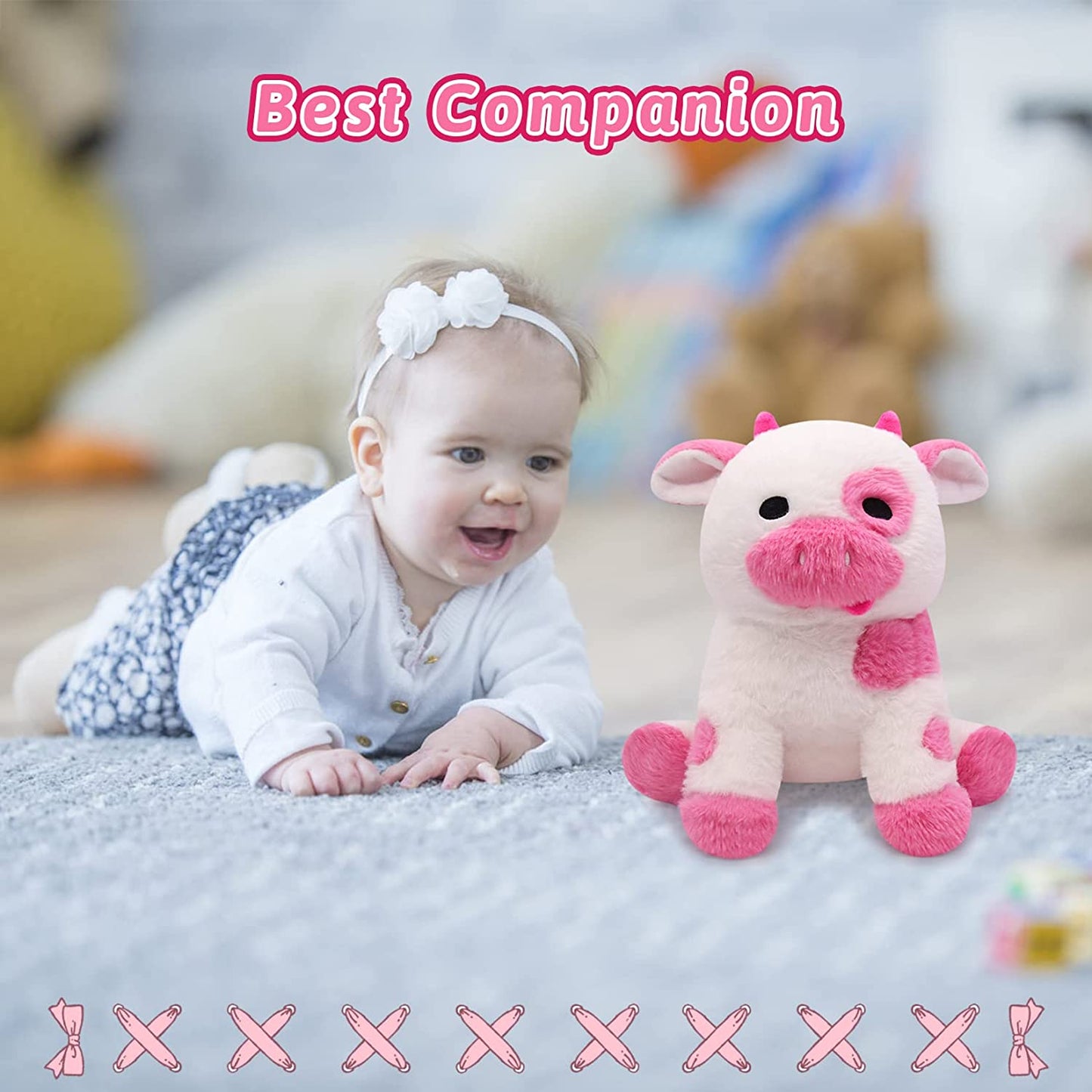 Cow Stuffed Animals Cow Plush Toy, Cute Soft Pink Cow Plushies Stuffed Animal Cow Plush Pillows, Kawaii Plush Cow Stuffed Cow Toys for Kids Christmas Halloween Birthday Gifts