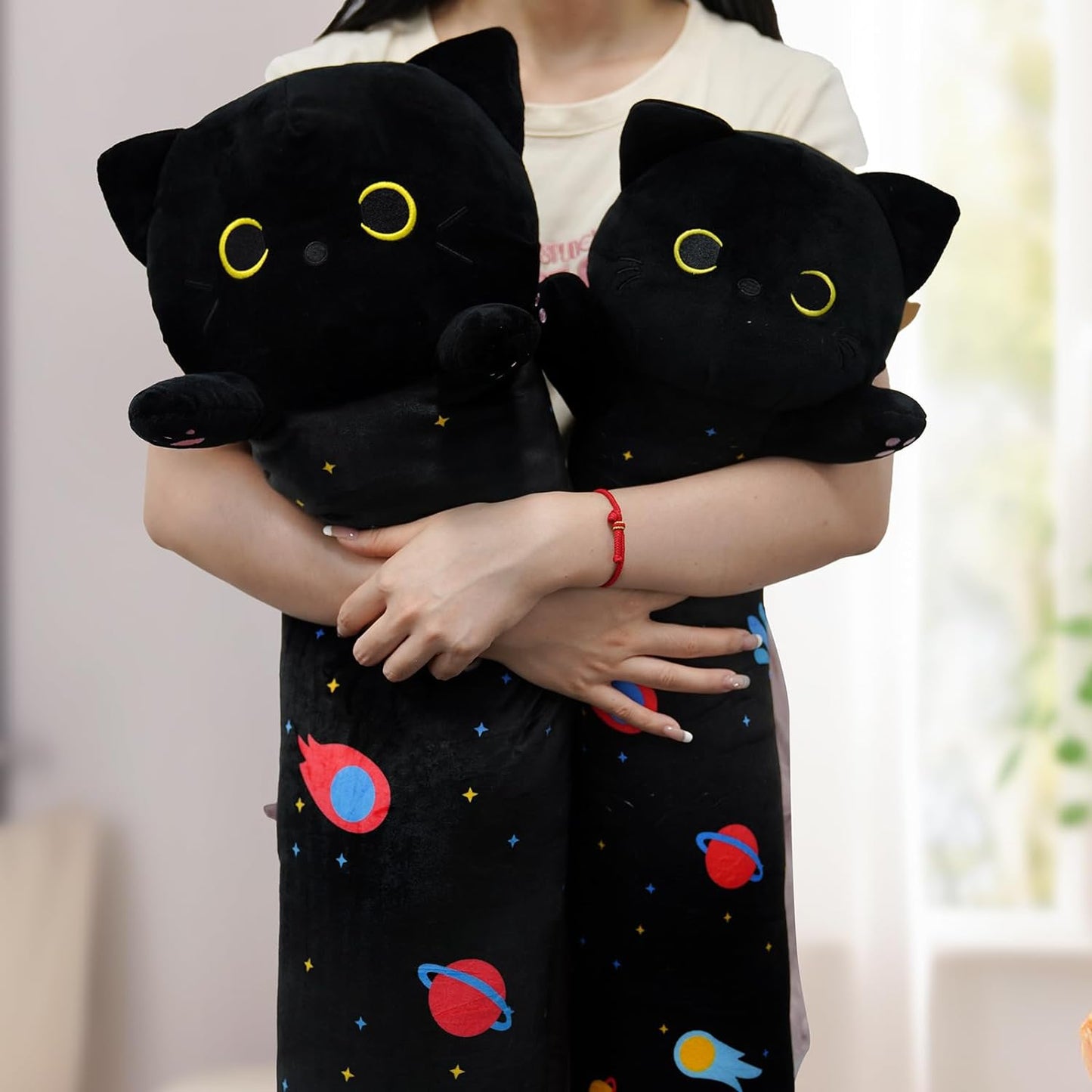 Long Cat Plush Long Cat Body Pillow, 43" Cute Long Cat Stuffed Animals,Soft Kawaii Long Cat Plushie, Black Cat Plush Long Space Cat Pillow Stuffed Cat Toys for Kids Birthday