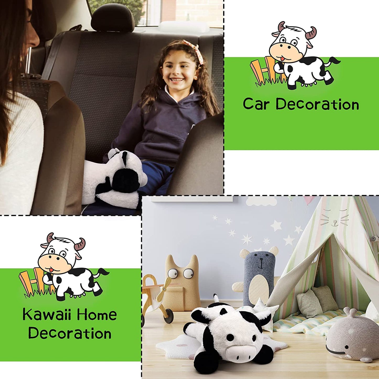 21" Weighted Cow Stuffed Animal, Soft Weighted Cow Plush Pillow Toys, Kawaii Black and White Weighted Plush Animals, Cute Plush Cow Throw Pillow Gifts for Kids & Adults, 1.3lbs