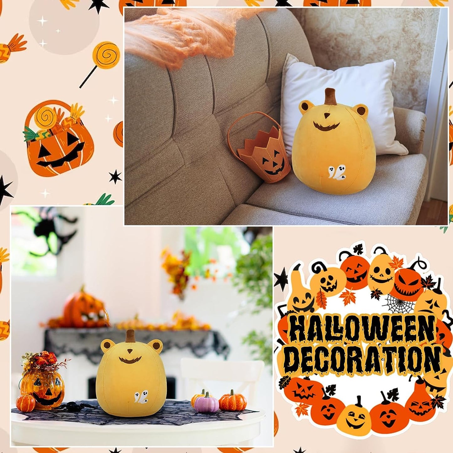 Peluches de peluche de Halloween de 8 pulgadas, lindos peluches de calabaza, rana de calabaza kawaii, juguetes de felpa para decoración de Halloween, juguetes de felpa suaves de Halloween para niños, cumpleaños, Navidad