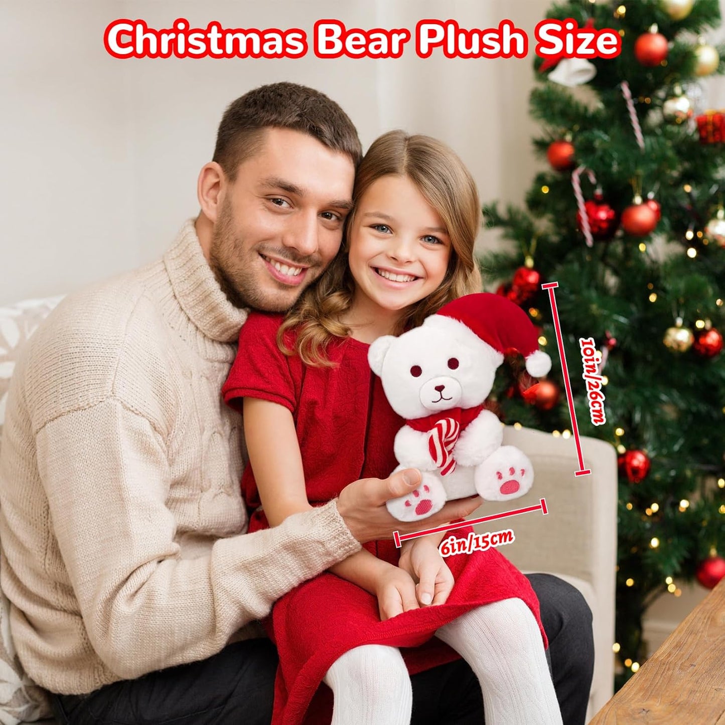 Christmas Plush Christmas Stuffed Animal Toy, Soft Christmas Plushie Pillow, Cute Stuffed Doll Toy for Kids Boys Girls Kawaii Christmas Decoration (White Bear)