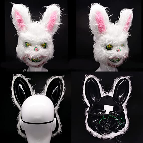 Halloween Scary Mask Rabbit Bunny Mask, Bloody Plush Animal Head Mask, Spooky Mask Halloween Cosplay Costume Props