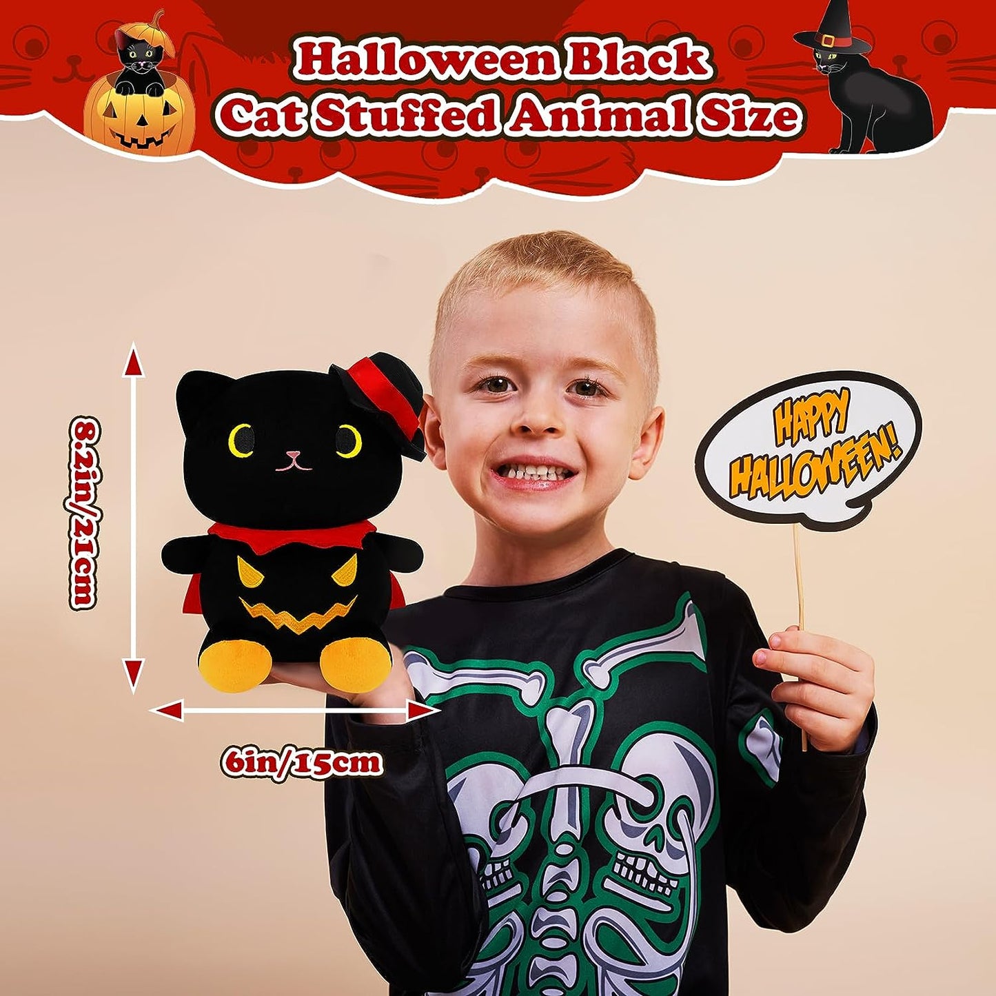 Juguete de peluche de gato negro de Halloween, linda almohada de peluche de gato negro para niños y niñas, decoración de Halloween Kawaii