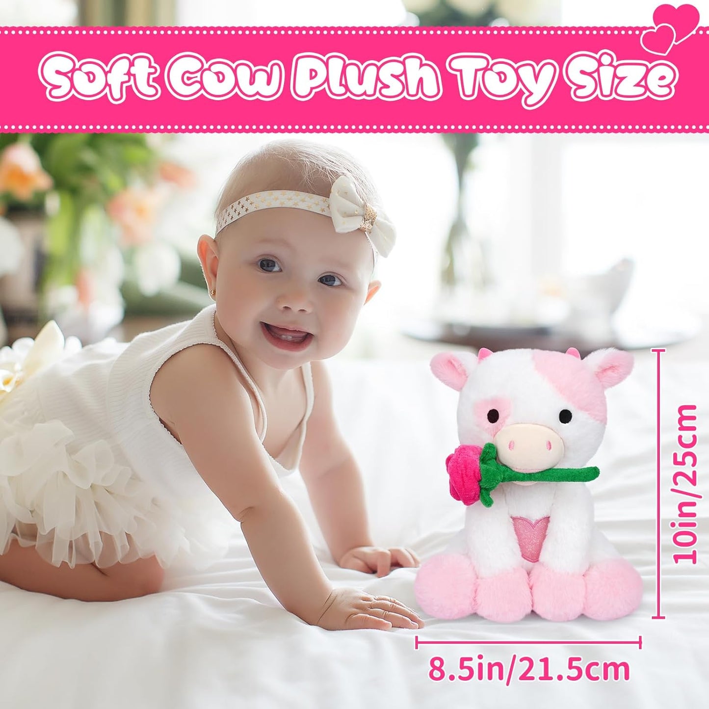 Cute Cow Plush Pillow Toy Valentine's Day Plush Cow, Valentine's Cow Stuffed Animal Doll, Valentine's Day Gift for Girlfriends (Pink Cow)