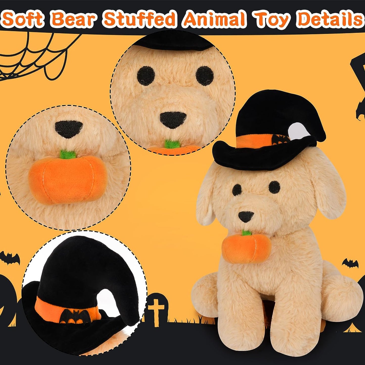 Dog Plush Dog Stuffed Animals for Kids, Cute Brown Stuffed Dog Plushies with Pumpkin Hat, Kawaii Stuffed Dog Toys Decorations