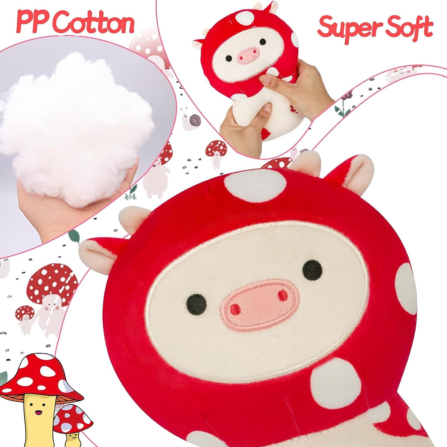 Mushroom Plush, 8in Mushroom Cow Stuffed Animals, Cute Mushroom Plush Toys, Kawaii Mushroom Cow Pillow Plushies,Mushroom Plush Doll for Kids