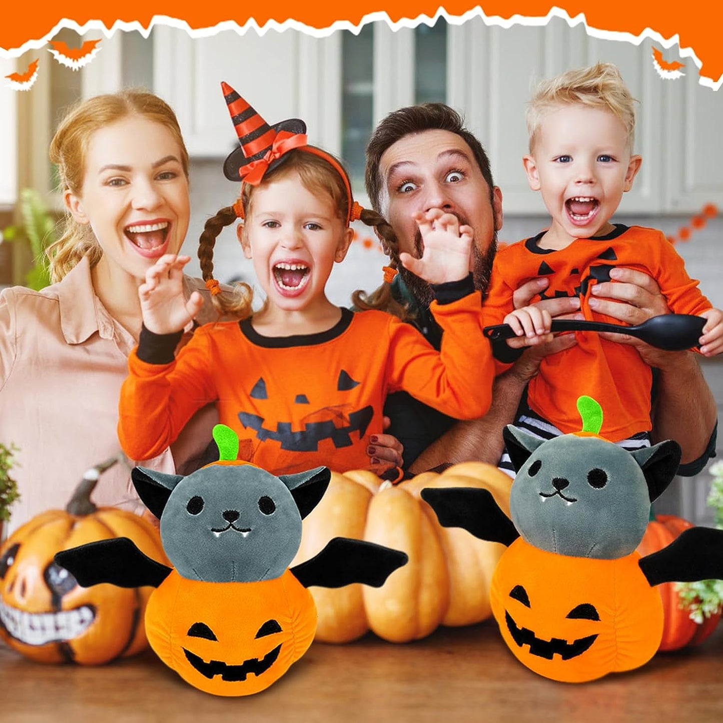 Halloween Bat Plush, 9in Halloween Plush Pumpkin Bat, Kawaii Halloween Bat Plushies, Cute Pumpkin Bat Doll Toys, Halloween Stuffed Animal Toys for Kids