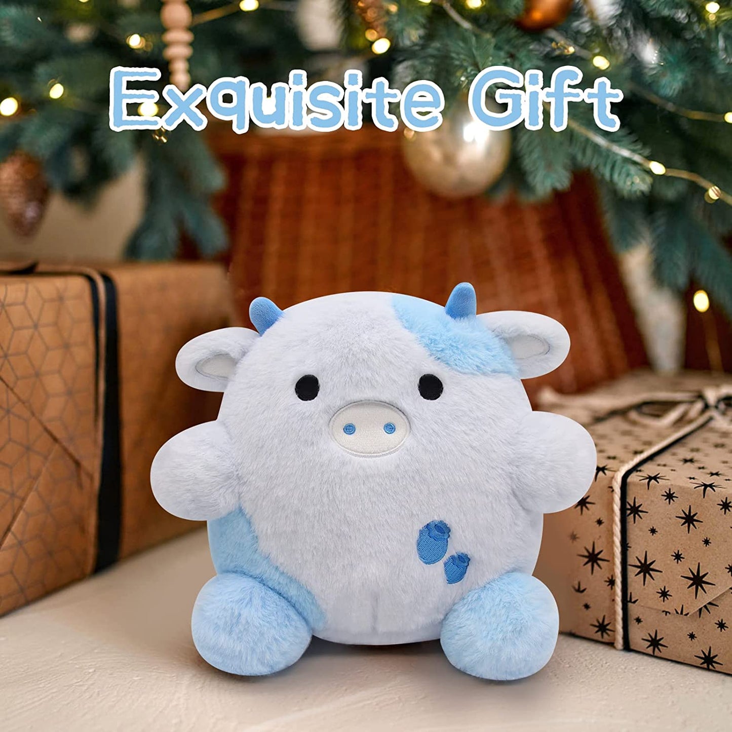 Blueberry Cow Plush - Cute Cow Plush Animals Pillow Toys - Kawaii Cow Plush - Cow Pillow Plush for All Ages - Gift for Valentine's Day Kids Day Home Decoration - Pink