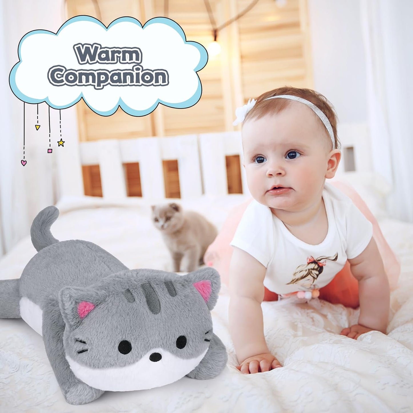 18" 2lbs Weighted Stuffed Animals Cat Plushies, Kawaii Weighted Gray Cat Plush Toys, Cute Plush Cat Stuffed Animals, Soft Weighted Gray Cat Plush Throw Pillow for Kids Adults