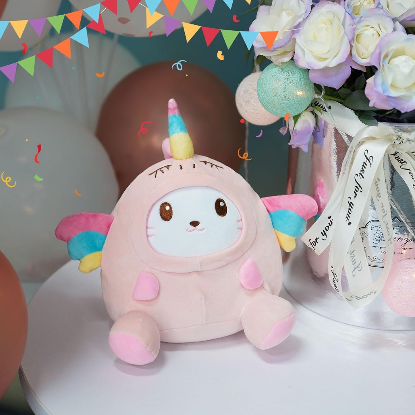 Cute Unicorn Cat Plush Pillow, 8" Cat Plush Stuffed Animal Toy, Soft Unicorn Cat Plushies Doll, Kawaii Plush Cat with Unicorn Costume for Boys and Girls Decorative Gift