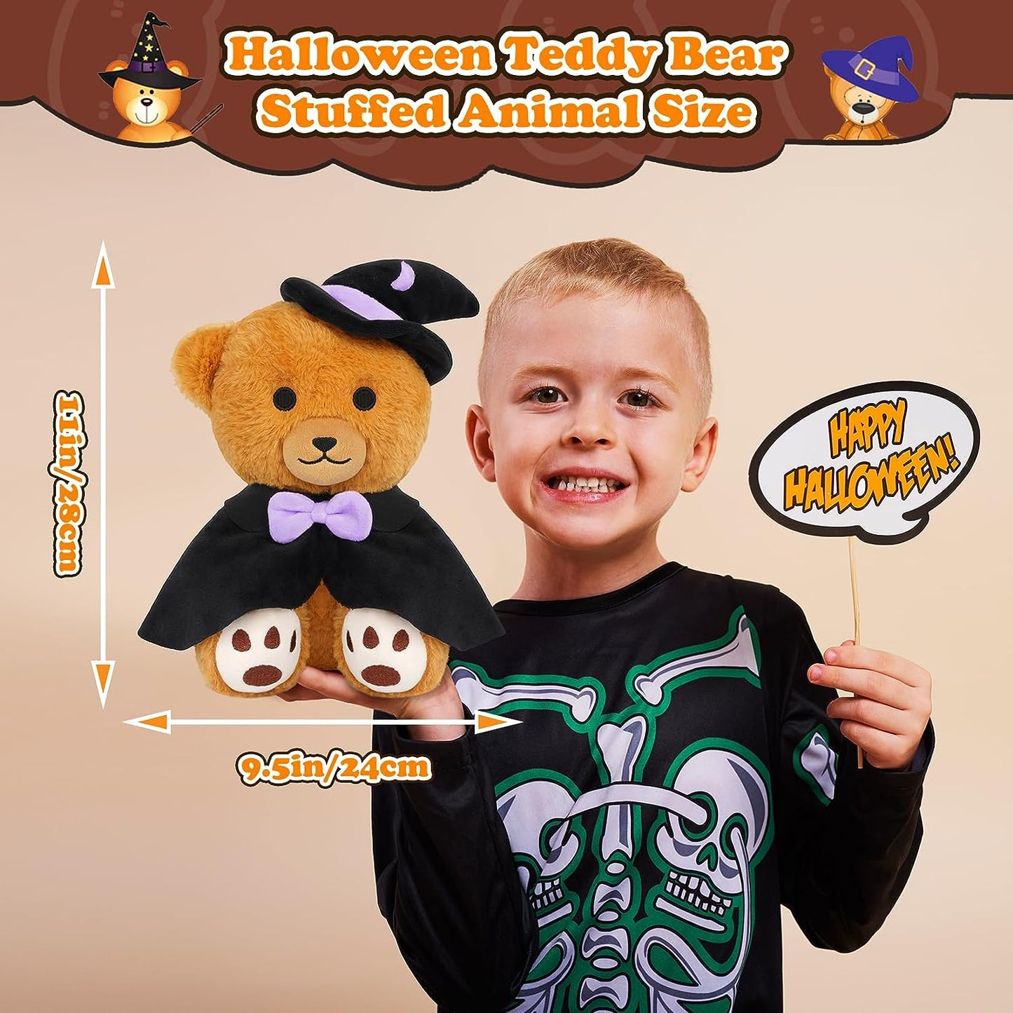 Juguete de peluche de peluche de Halloween, lindo oso de peluche de bruja de peluche, almohada de peluche de Halloween, para decoración de Halloween