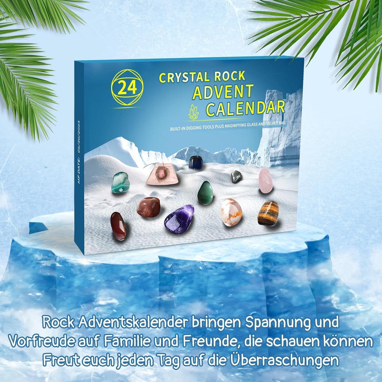 2023 Adventskalender für Kinder Kristalle mit, 24 Tage Weihnachtskalender Überraschungen, Natürlichen Mineralien und Edelsteine, Weihnachts und Neujahrsgeschenke für Jungen und Mädchen (Blau)