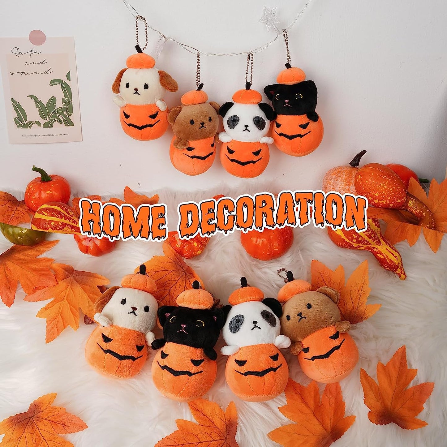 Animales de peluche de calabaza de Halloween, juego de 4 piezas de felpa de calabaza, lindo mini muñeca de animal de calabaza, regalo de almohada de felpa de Halloween, regalos de decoración de Halloween