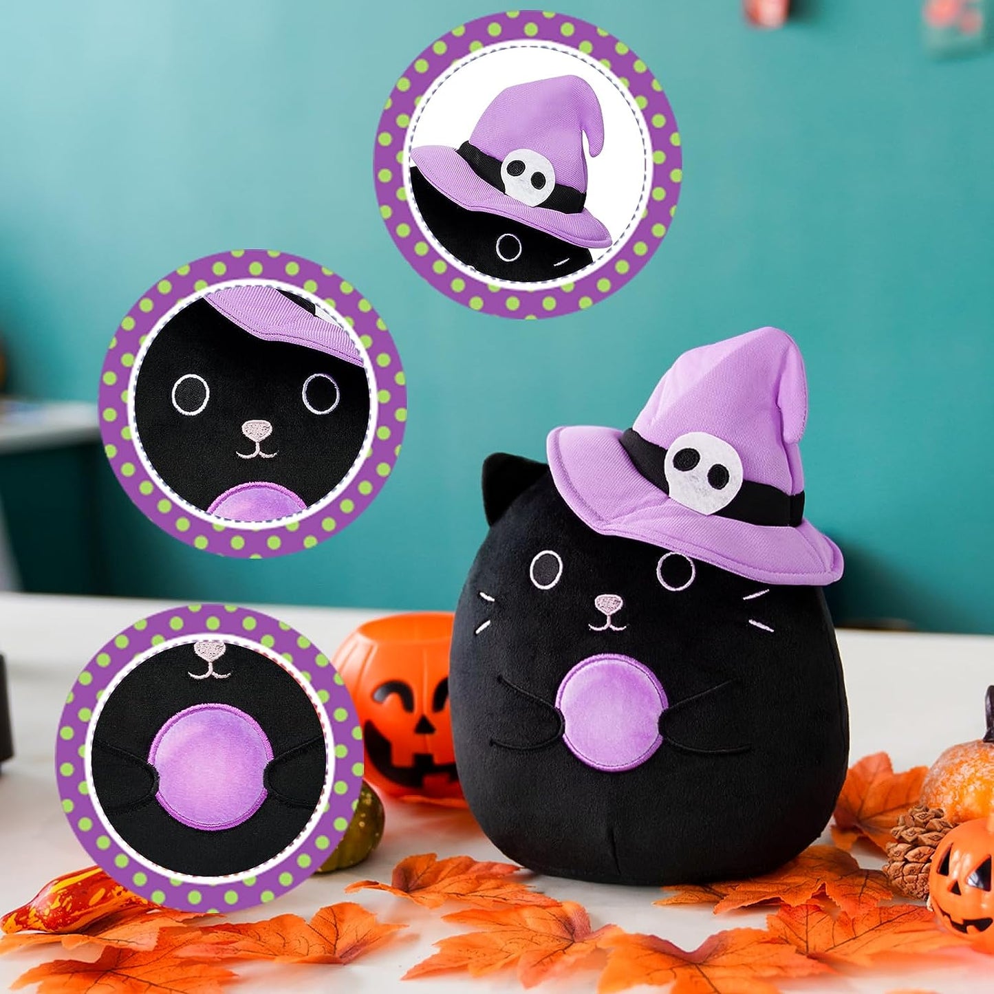 Halloween Cat Plush, 8in Halloween Stuffed Animal Cat, Kawaii Halloween Plush Cat, Halloween Cat Pillow Plush, Cute Cat Doll Toys Decor