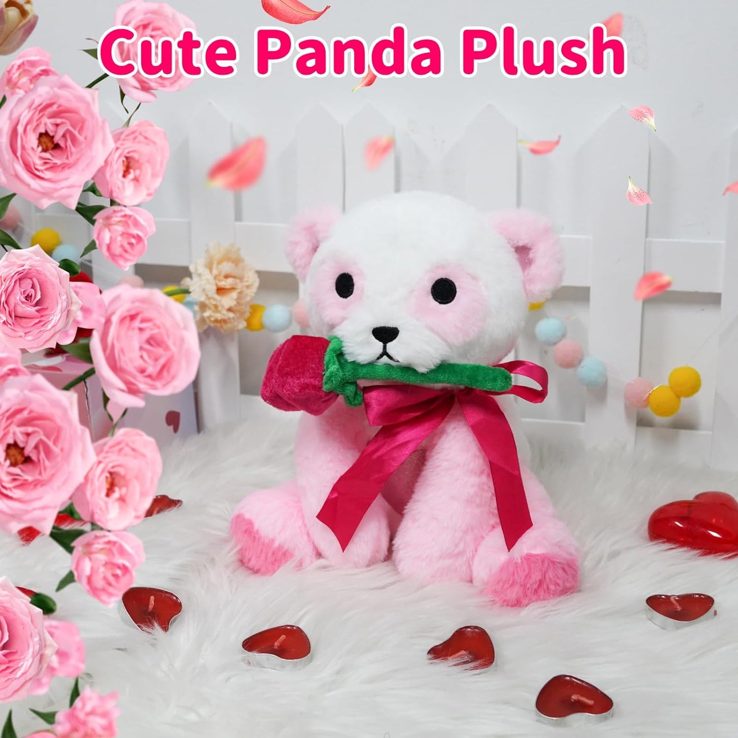 Panda Stuffed Animal, Valentine's Day Panda Plush Toy, Kawaii Valentine's Day Plush Stuffed Panda Animal Doll, Cute Plush Valentine's Day Gift for Kids Girl Boyfriends
