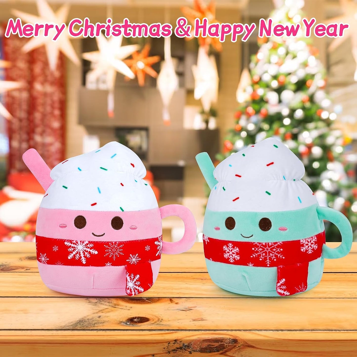 Cute Blue Cream Cup Plush Toy, Christmas Plush Soft Stuffed Animals Blue Cup Plushie Pillow, 8in Cup Shape Stuff Doll Home Decor, for Kids Kawaii Christmas Decoration
