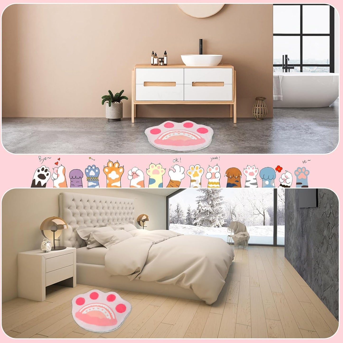 Bathroom Rug Bathroom Mat, Cute Bath Mat Non Slip Absorbent Bath Rug for Bathroom (Cat)