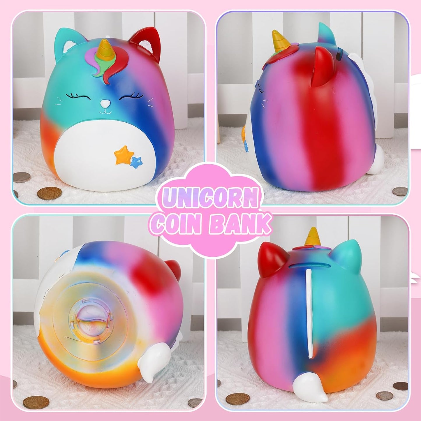 Piggy Bank Girls - Cute Unicorn Piggy Bank, Unicorn Unbreakable Piggy Bank for Kids, 7in Coin Money Bank for Girls, Coin Bank for Kids Toddlers Birthday