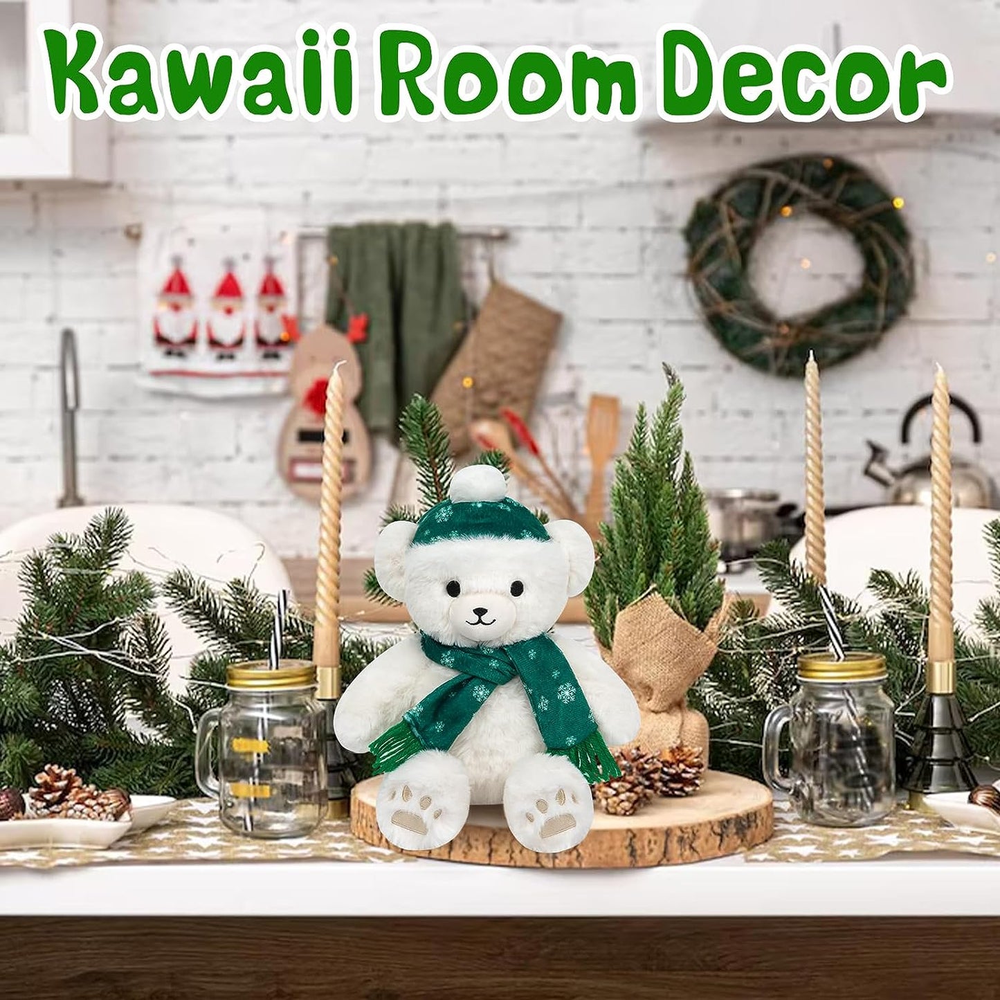 Teddy Bear Stuffed Animals Christmas Plush Toy - Cute Teddy Bear Plush Pillow Stuffed Teddy Doll - Kawaii Christmas Decor Gift for Kids