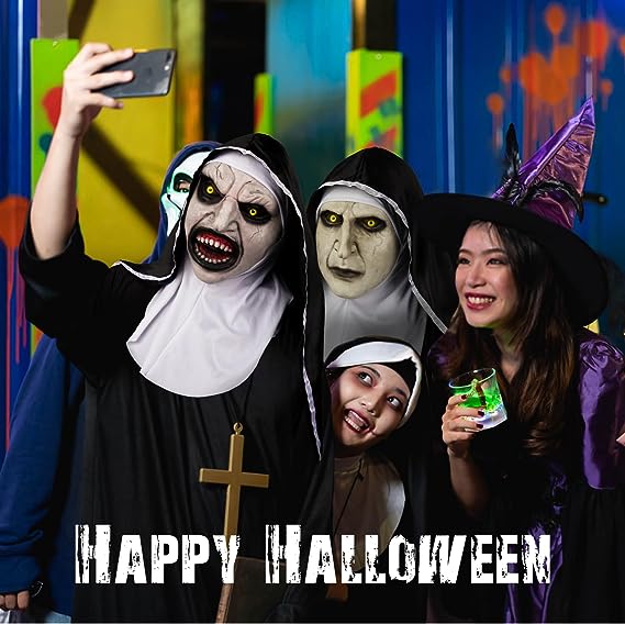 Scary Halloween Nun Mask for Adults - Scary Nun Mask - Cosplay Creepy Halloween Mask for Halloween Party Devil Cosplay Costum Props