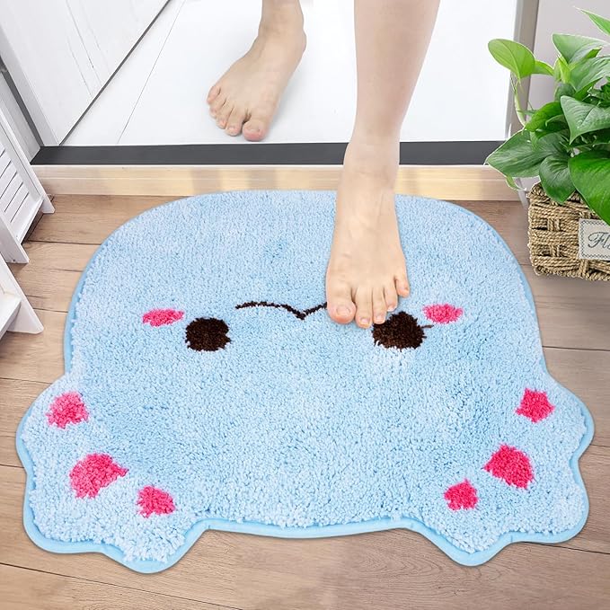 Bath Rug,Absorbent Axolotl Bath Mat,Non Slip Rubber Backing,Thick Tufting Mats,Machine Washable Bathroom Rug for Shower Floor,Bathroom,Kidroom(Blue, 20 * 22inch)