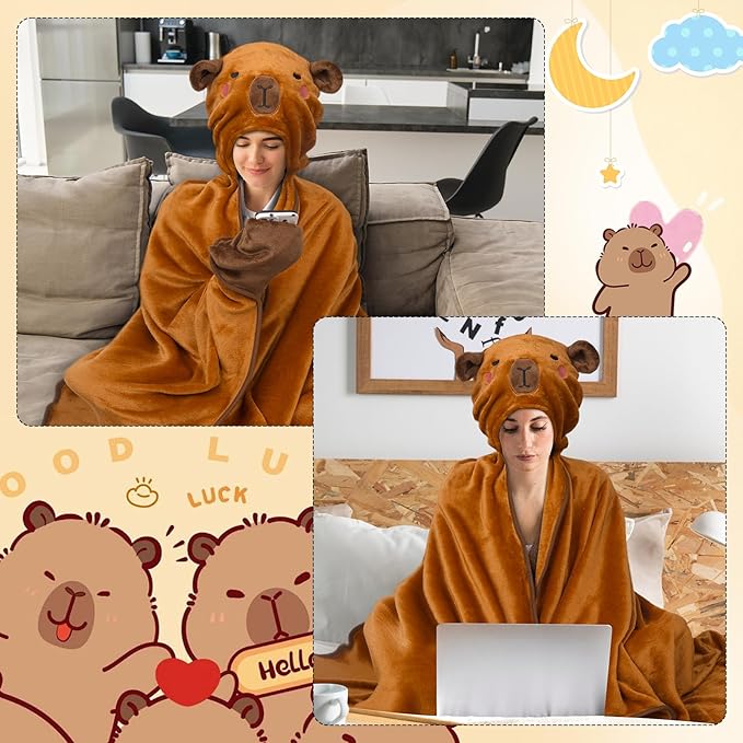 Wearable Hooded Blanket for Women, Soft Snuggle Wrap Cape Throw Warm Idea Gift for Birthday Christmas