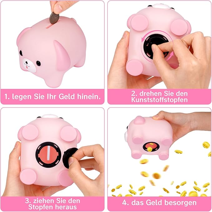 Children's Money Box, Pink Dog Piggy Bank for Girls, Holiday Fund Money Box, Pink Money Box for Adults, Children's Money Box, Piggy Bank for Kids