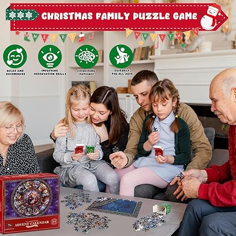 Puzzle Advent Calendar 2024 for Adult Teens, 1008 Pieces Jesus Jigsaw Puzzle Nativity Scene 24 Days Christmas Countdown Calendar, Xmas Christian Home Decor Surprise Gifts