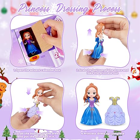 2024 Princess Advent Calendar for Girls, 24 Days Princess Deformation Toy Christmas Countdown Calendars Princess Transformable Toys, Fun Play Party Favor Xmas Gifts for Girls Aged 3-8