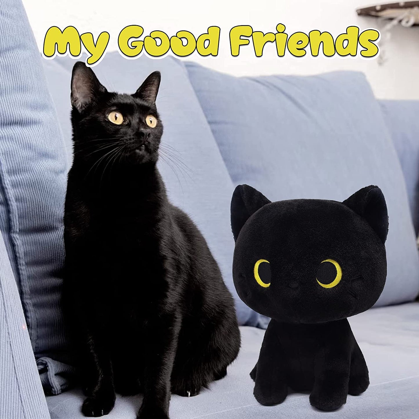 Black Cat Plush Toy - Black Cat Stuffed Animal - Soft Cat Stuffed Plush Doll - Kawaii Plush Cat Pillow Kawaii Stuffed Cat Plush Toy for Kids Girls Boys Birthday
