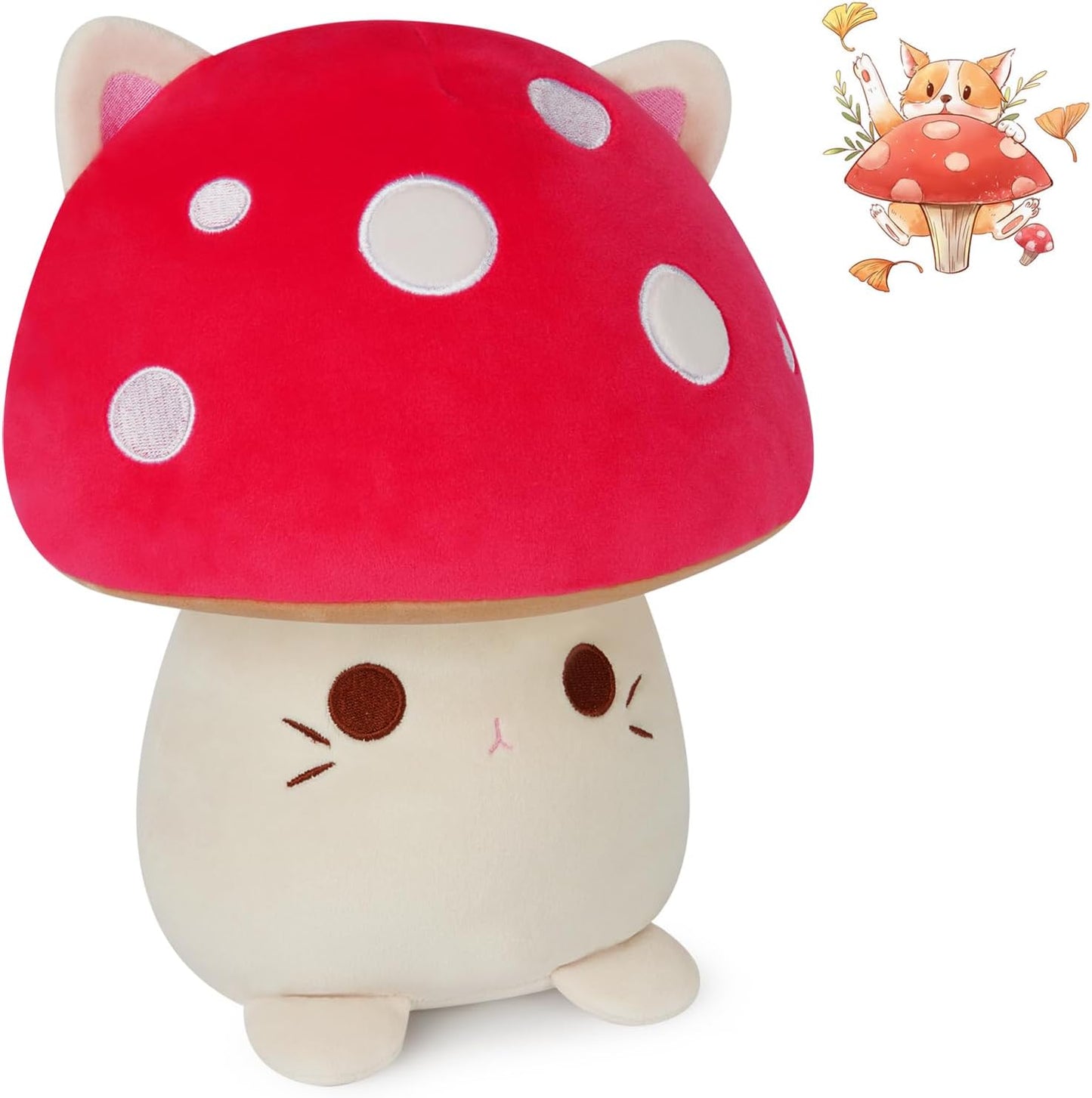 Mushroom Plush Cat Plush Pillow - 11" Kawaii Cat Plushie Mushroom Cat Stuffed Animal - Mushroom Cat Pillow Toy for Kids, Brithday, for Girls Boys
