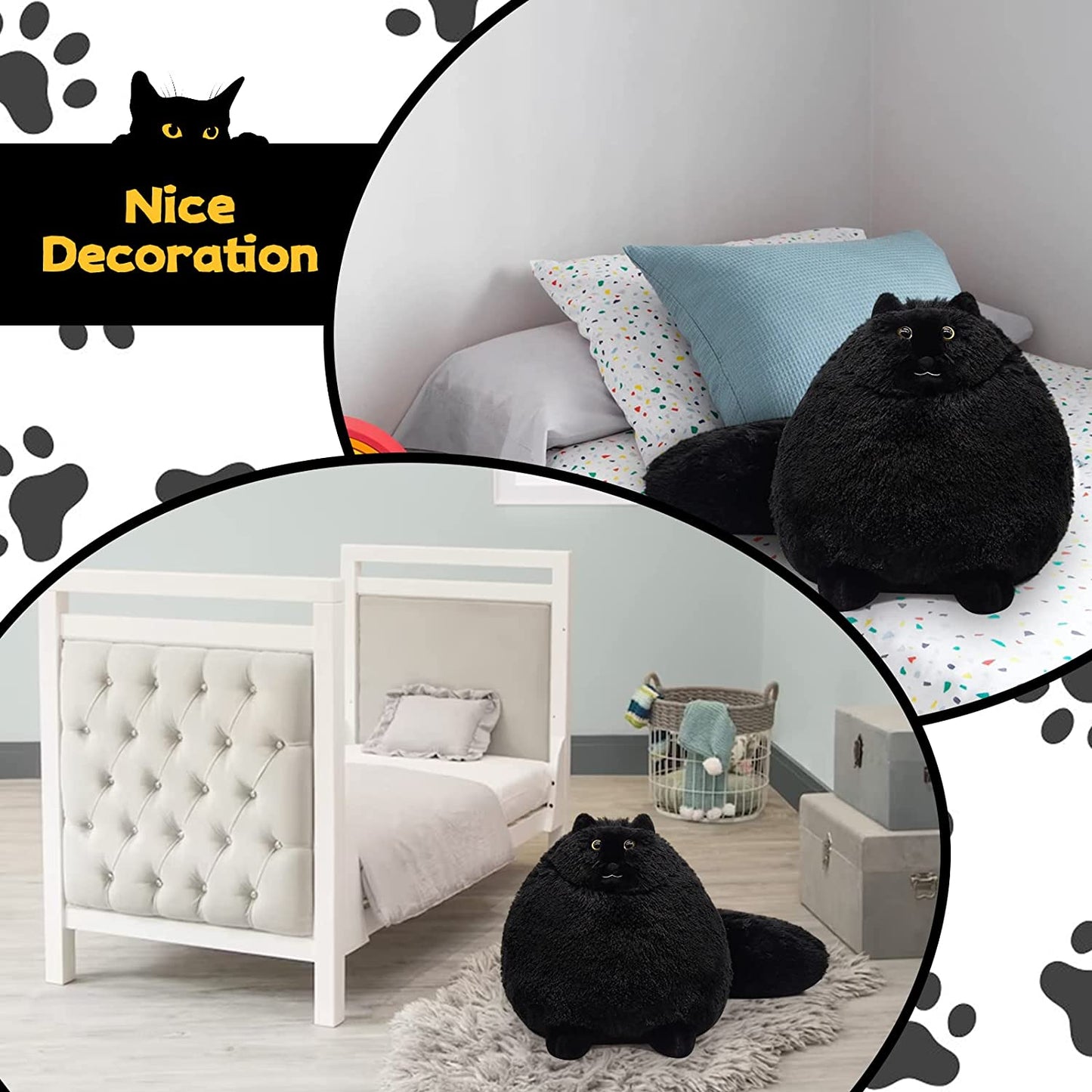 blac cat plush toy, black stuffed animal, cute cat plush pillow, soft plush cat plushies doll