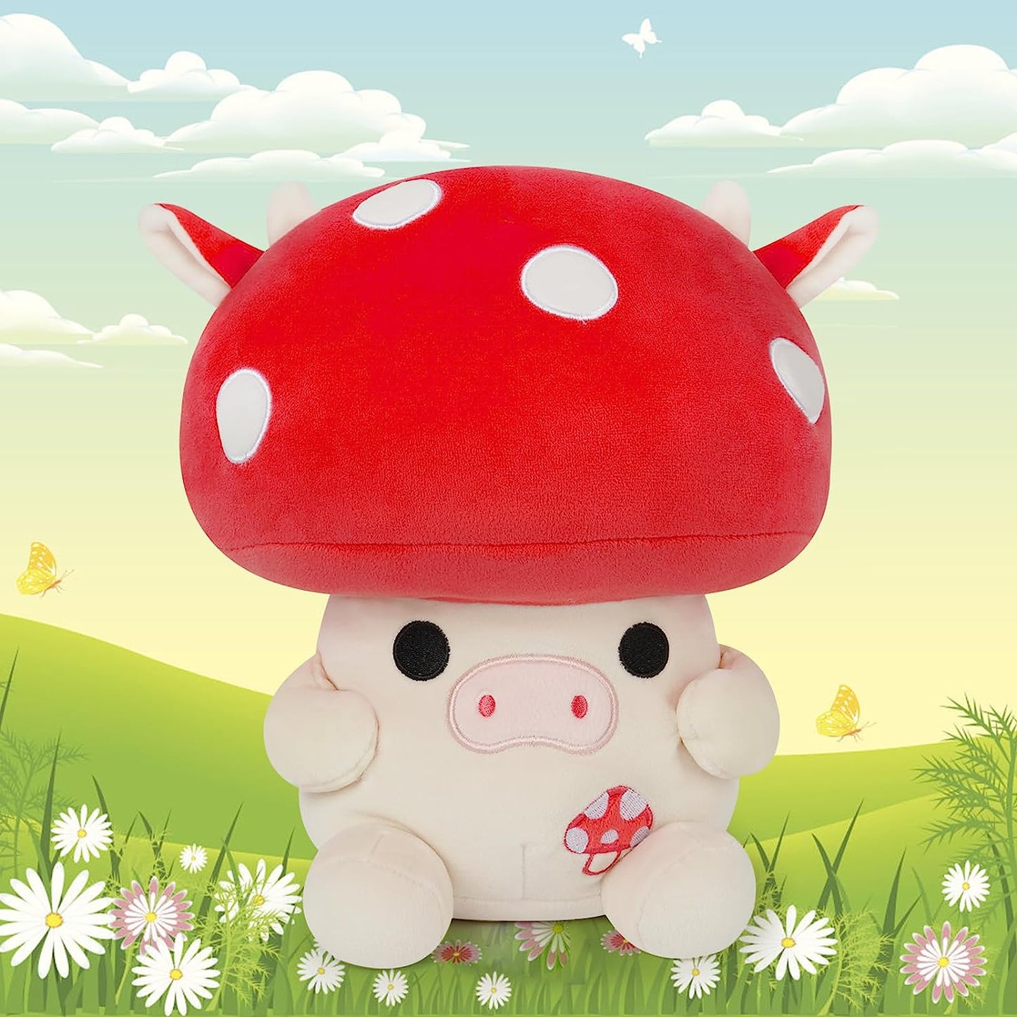 Mushroom Plush Mushroom Cow Plush Pillow - 12" Cute Mushroom Stuffed Animal - Squishy Mushroom Cow Plushie for Kids - Home Decor Brithday Gift for Girls Boys