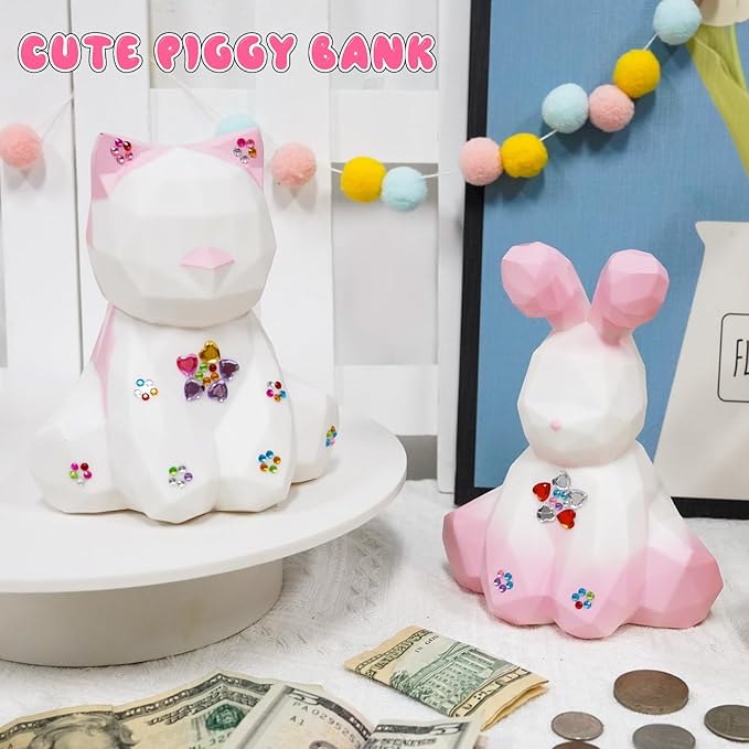 Piggy Bank for Kids, Plastic Piggy Bank Unbreakable Cute Animal Money Bank with DIY Stickers Practical Birthday Gifts for Girls, Home Decoration Kids Piggy Bank for Girls Boys