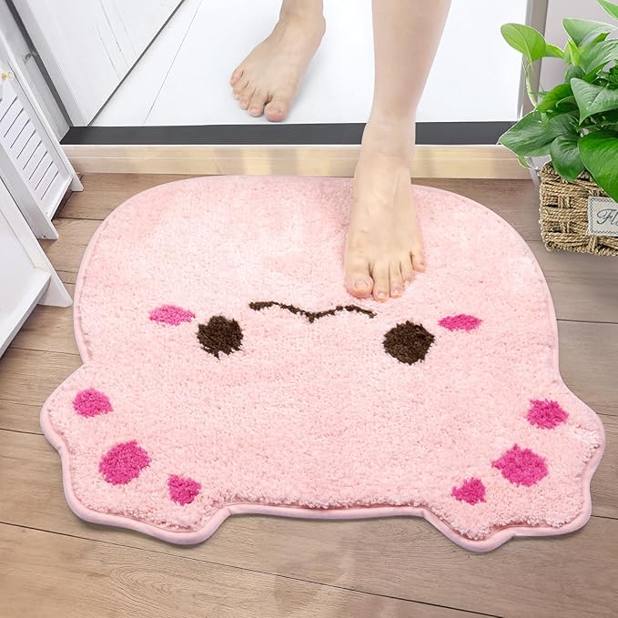 Bath Rug 20x22inch,Soft Absorbent Axolotl Bath Mat,Non Slip Rubber Backing,Thick Tufting Mats,Machine Washable Rugs for Shower Floor,Bathroom,Kidroom Decoration
