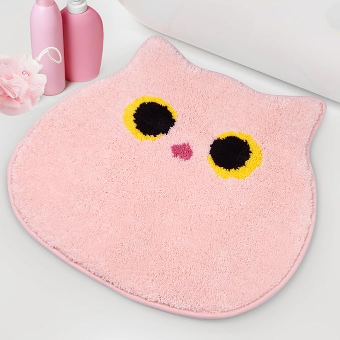 Bathroom Rug - Bathroom Mat,Pink Bathroom Rug,Washable Cute Cat Bath Mat,Soft Fluffy Water Absorbent Shower Mat,Non Slip Bath Mats for Bathroom Bathtub Kitchen Bedroom(20 * 22inch)