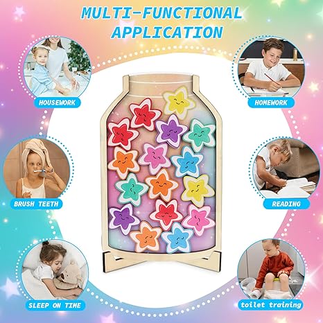 Magnetic Reward Jar, Wooden Star Jar DIY with Letter Stickers Star Jar Reward System Classroom Reward Jar Potty Training, Behavior Management Classroom Tools for Students