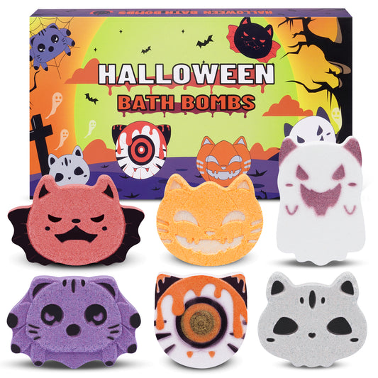 6 Pack Halloween Bath Bombs for Kids, Bubble Bath Bomb Set with Pumpkins Spooky Bats Spiders Basket Stuffers, Halloween Treat Bags Gifts for Kids Girls Boys, Halloween Party Favors
