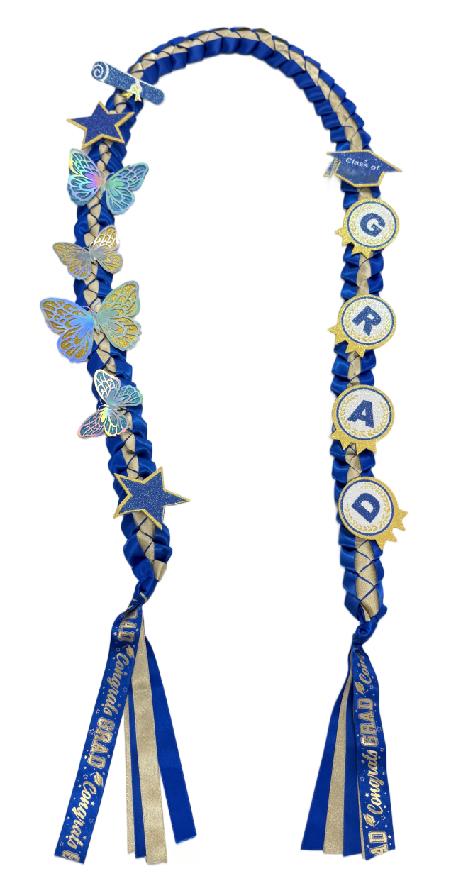 Graduation Leis ,Class of Graduation Ribbon Lei with Butterfly and Pins,Double Handmade Congrats,Graduations Gifts for High School College