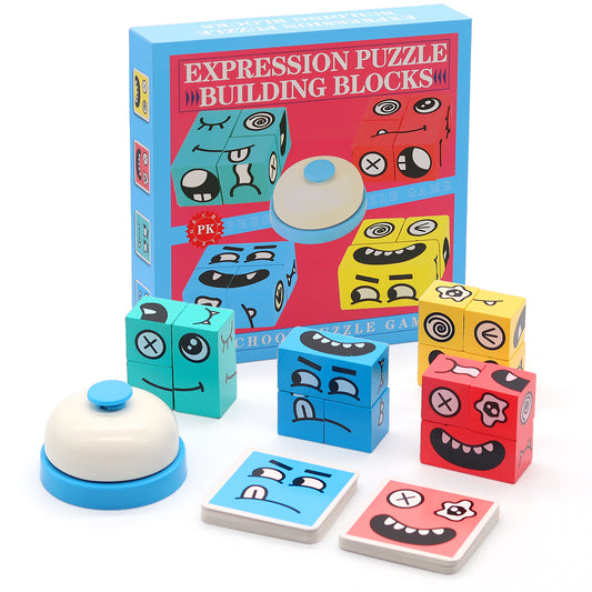 Wooden Expressions Matching Block Puzzles,Face-Change Rubiks Cube Game Educational Puzzle Board Games Toy Magic Cube Building Blocks Game for Kids Preschool Ages 3 Years and Up