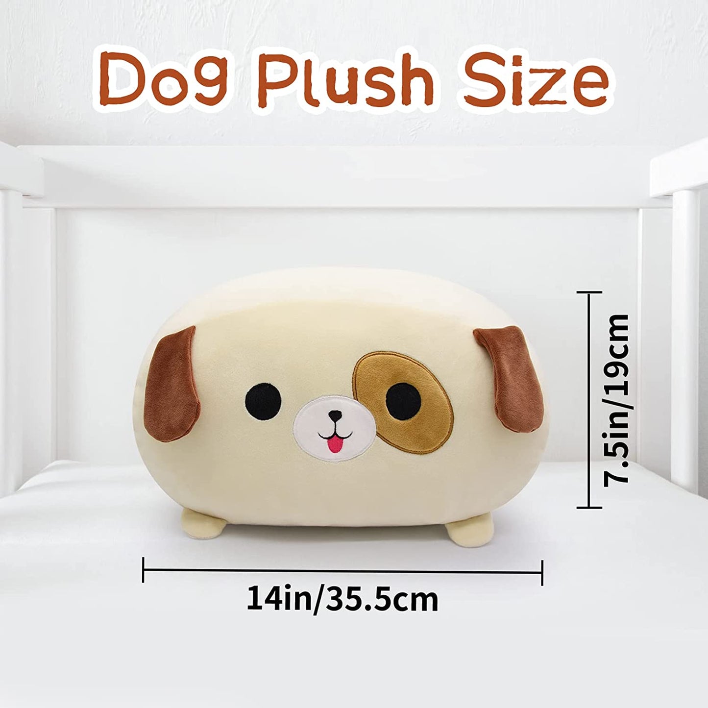 Cute Dog Plush Pillow Toy, 14inch Soft Puppy Pillow Kawaii Home Decoration, Sofa Pillow Dog Stuffed Animals Pillow for Kids Birthday Gifts (Dog Khaki)