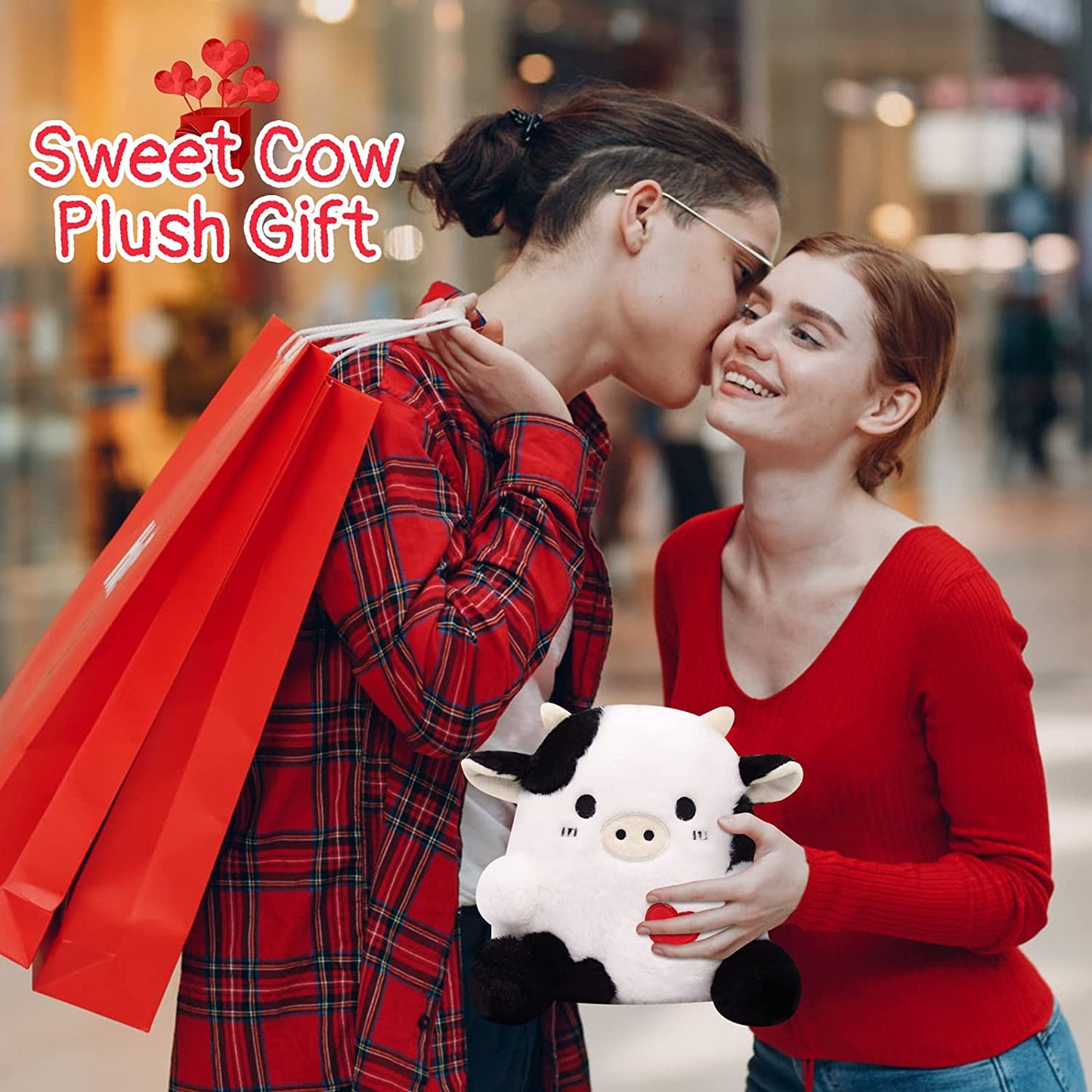 Cow Plush - 3D Cute Cow Stuffed Animals Pillow Toy - Kawaii Cow Plush - Cow Pillow Plush for All Ages - Gift for Valentine's Day Children's Day Home Decoration