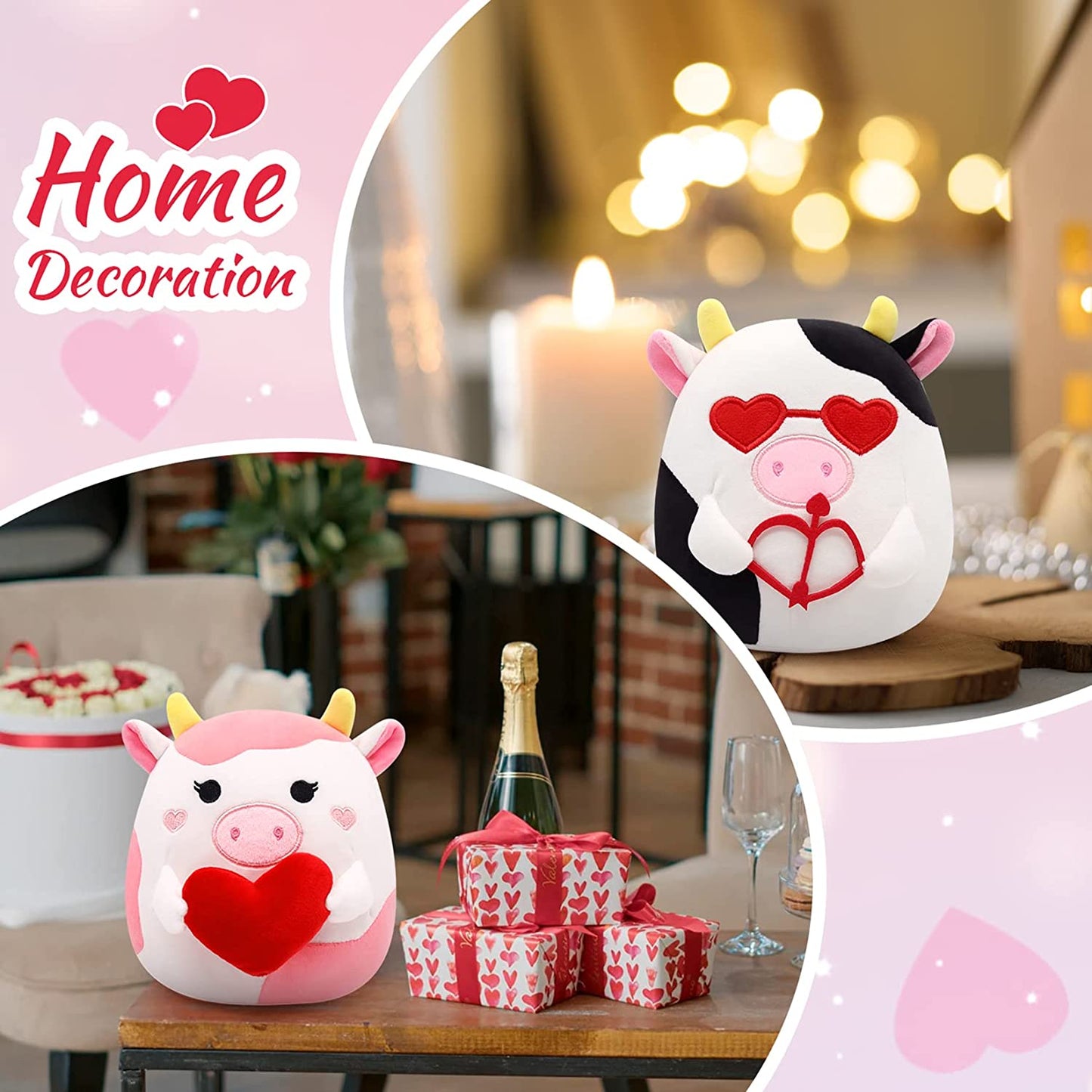Cow Plush Toy, Valentine's Day Plush, 2 Pieces Cow Plush Toy, Valentines Classroom Price Gifts Exchange for Boys Girls Valentine's Day Decoration Gift for Boys Girls Adults
