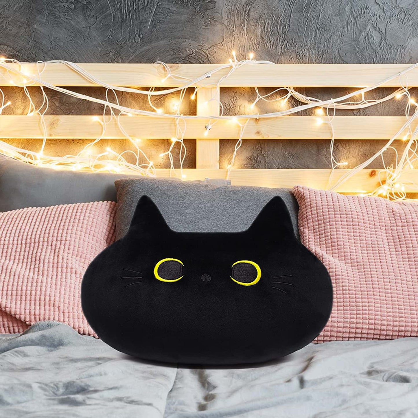 Black Cat Plush Cushion, Cute Cat Plush Toy, Soft Cat Shape Design Lumbar Spine Cushion Plush Stuffed Cat Doll Toy for Children Birthday, Halloween Christmas Gifts