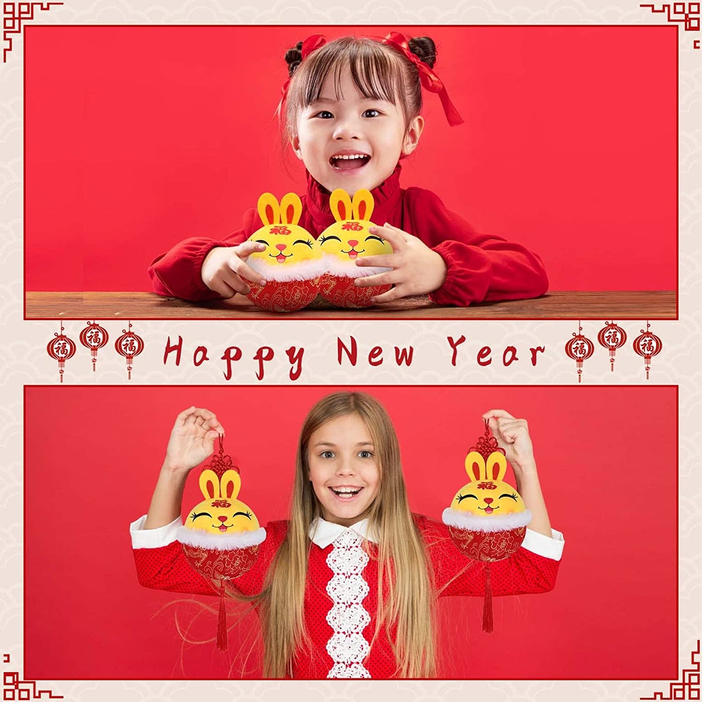 2023 Year Rabbit Plush Toy, 6Pcs Chinese New Year Bunny Plush Doll Pendant, New Year Mascot Plush Stuffed Animal, Chinese New year Gifts Stuffed Bunny