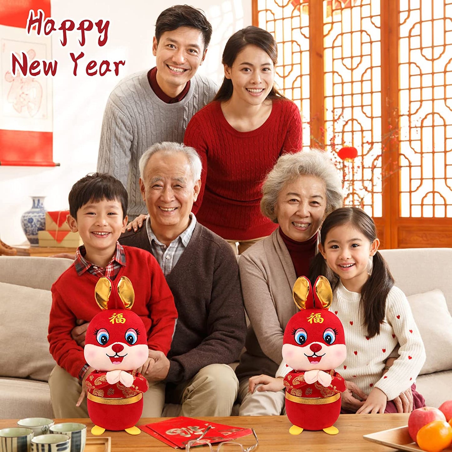 2023 Rabbit Plush Toy, chinese spring festival plush doll, new year mascot plush stuffes animal, Rabbit Pillow for Spring Festival Gift Home Decoration Doll