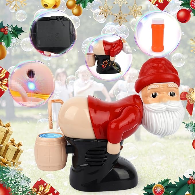 Automatic Fart Bubble Machine, Funny Santa Claus Bubble Blower, Battery Operated Music Bubble Maker with LED Flashing Lights, Christmas Toy Gift for Boys Girls Outdoor & Indoor Activity