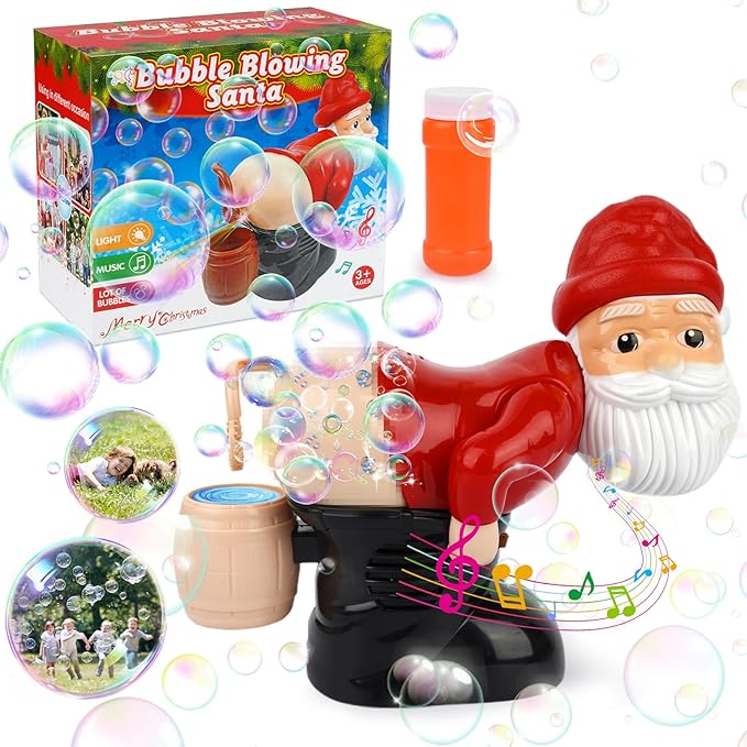 Automatic Fart Bubble Machine, Funny Santa Claus Bubble Blower, Battery Operated Music Bubble Maker with LED Flashing Lights, Christmas Toy Gift for Boys Girls Outdoor & Indoor Activity