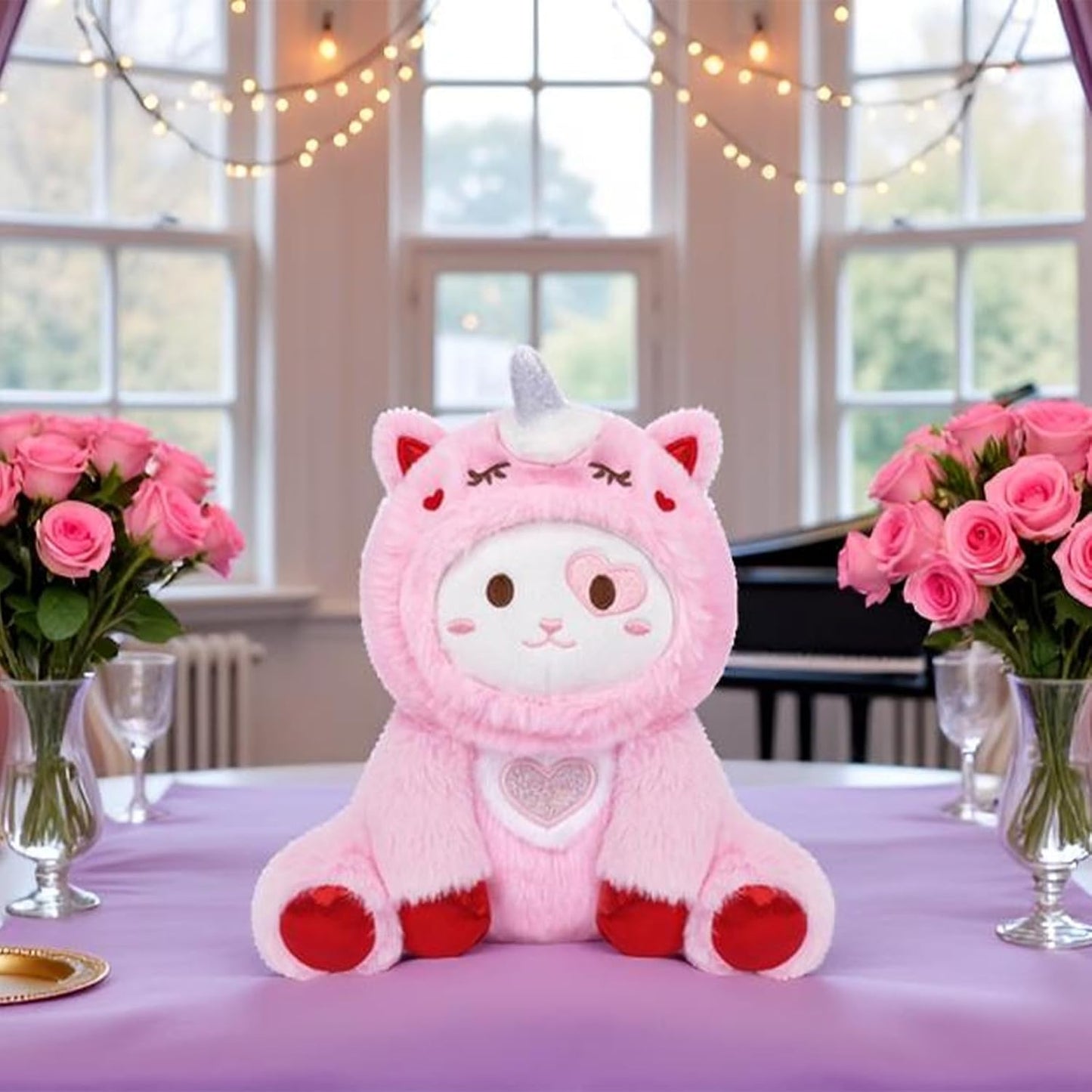 Valentines Stuffed Animal - Cat Valentines Day Plush,Cute Pink Cat Stuffed Animal,Valentine Day Party Favors Decor,Valentine Gifts for Kids Girlfriends Boyfriends